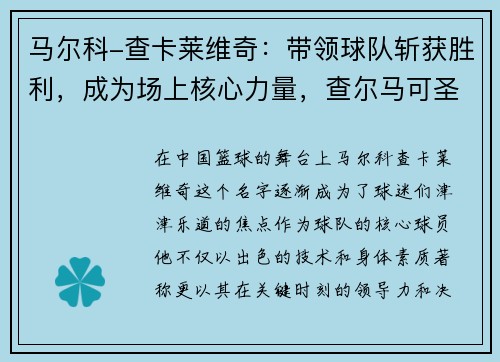 马尔科-查卡莱维奇：带领球队斩获胜利，成为场上核心力量，查尔马可圣